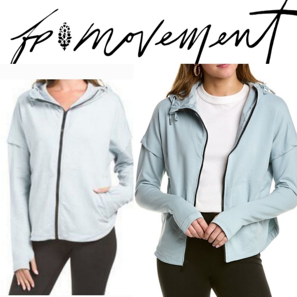 NEW FREE PEOPLE MOVEMENT Spa Blue full zip hoodie hooded jacket MEDIUM L XL NWT